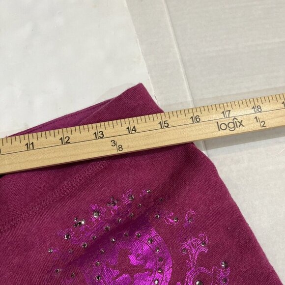 Vintage Express Tricot Fleece Pant Pink Wide Leg Pull On Sequin Logo 90s Y2K - Picture 7 of 9